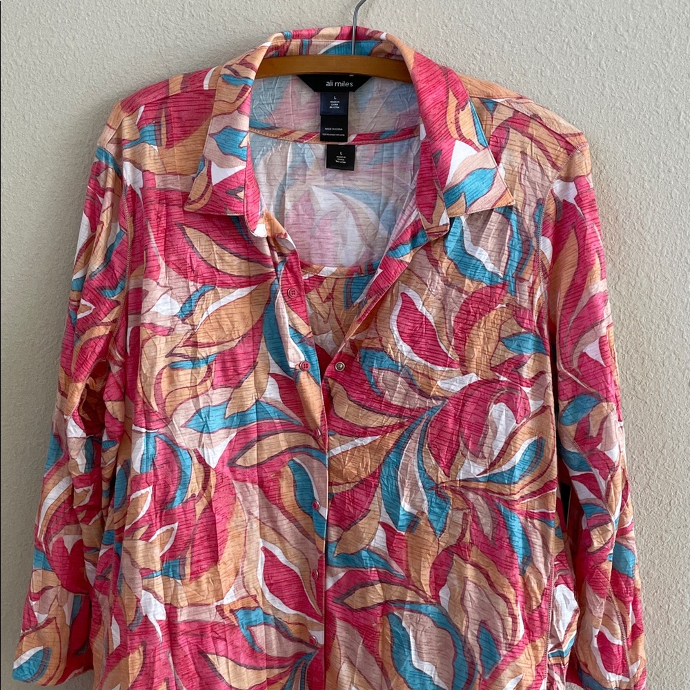 NWT Ali Miles Floral 2 Piece Top Shirt Set - Tank and 3/4 Sleeve Snap Front Tops
